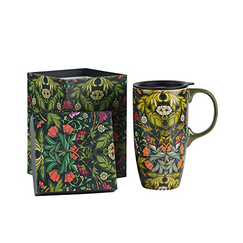 17oz Green Ceramic Latte Tea Cup with Lid