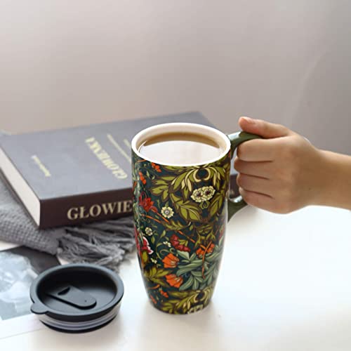 17oz Green Ceramic Latte Tea Cup with Lid