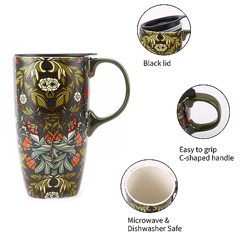 17oz Green Ceramic Latte Tea Cup with Lid