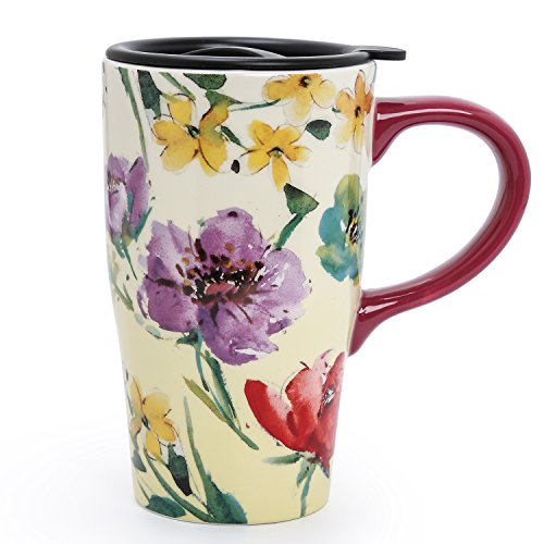 Handmade Ceramic Flower Travel Mug, 16oz, Colorful