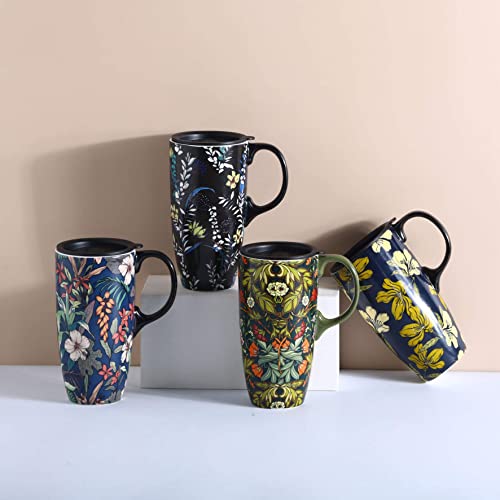 17oz Green Ceramic Latte Tea Cup with Lid