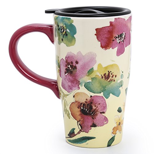 Handmade Ceramic Flower Travel Mug, 16oz, Colorful