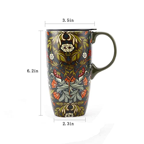 17oz Green Ceramic Latte Tea Cup with Lid