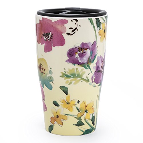 Handmade Ceramic Flower Travel Mug, 16oz, Colorful