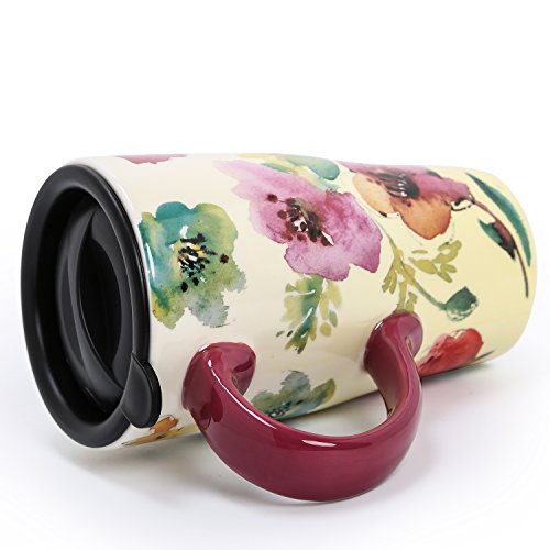 Handmade Ceramic Flower Travel Mug, 16oz, Colorful