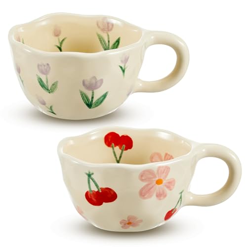 Vesici Floral Ceramic Coffee Mugs - Set of 2