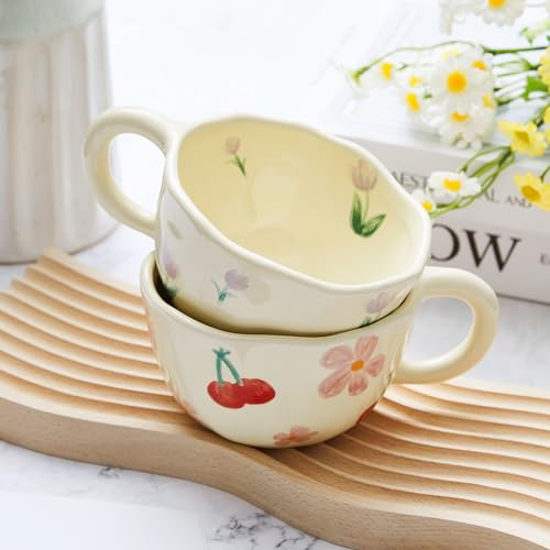 Vesici Floral Ceramic Coffee Mugs - Set of 2