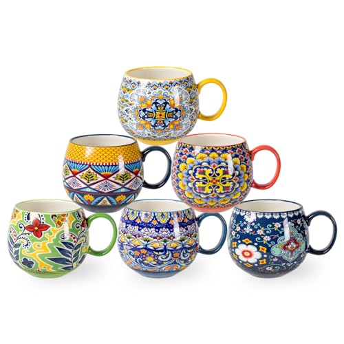Bohemian Style Porcelain Coffee Mugs - Set of 6