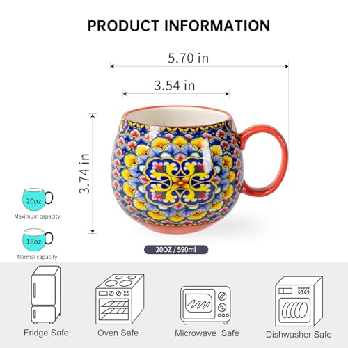 Bohemian Style Porcelain Coffee Mugs - Set of 6