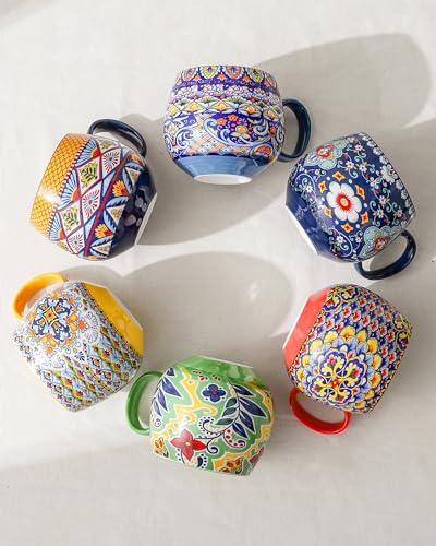 Bohemian Style Porcelain Coffee Mugs - Set of 6