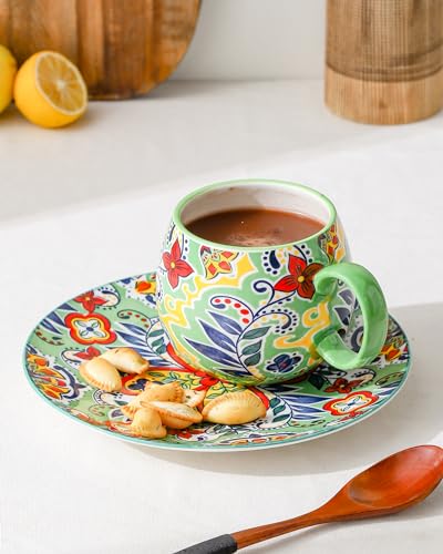 Bohemian Style Porcelain Coffee Mugs - Set of 6