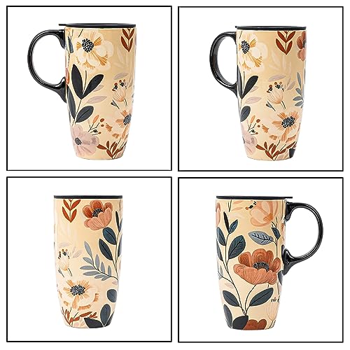 Topadorn Ceramic Travel Mug with Lid, Handle 17oz