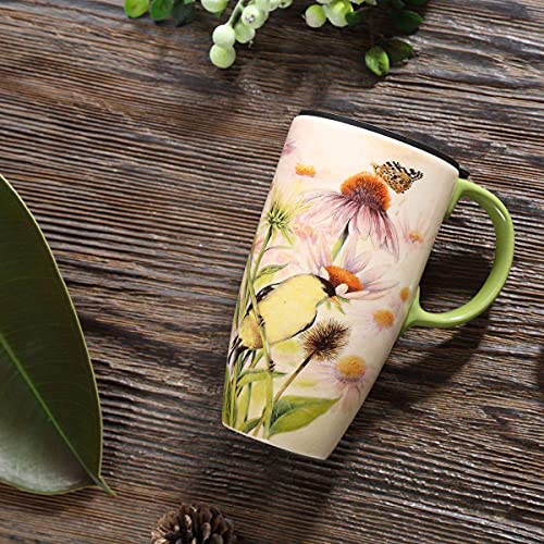 Pink Ceramic Latte Tea Cup with Lid 17oz