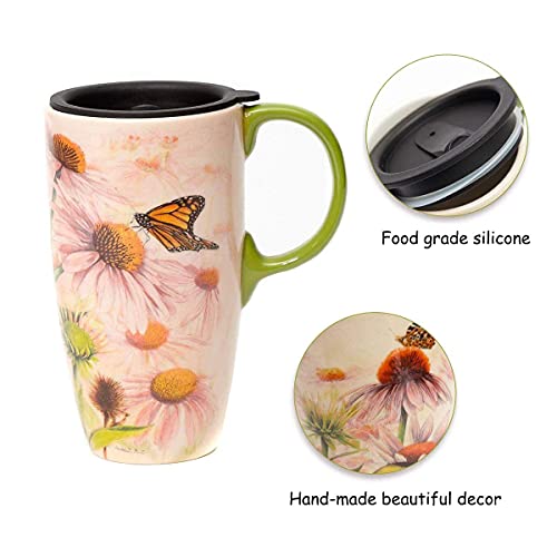 Pink Ceramic Latte Tea Cup with Lid 17oz