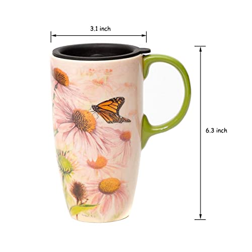 Pink Ceramic Latte Tea Cup with Lid 17oz