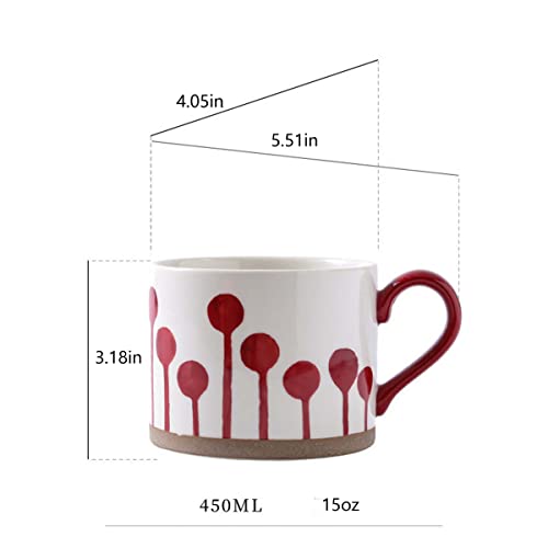 Handmade Floral Ceramic Coffee Mug, 15oz, Office/Home