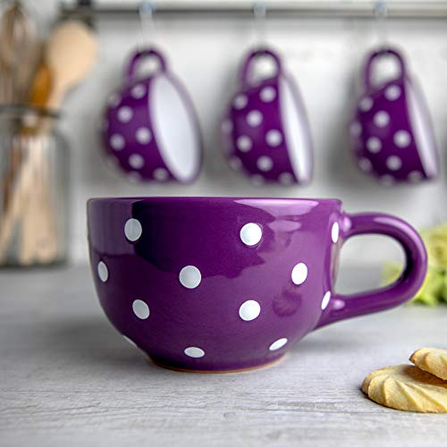 Handmade Ceramic Designer Purple Polka Dot 17.5oz Coffee Mug