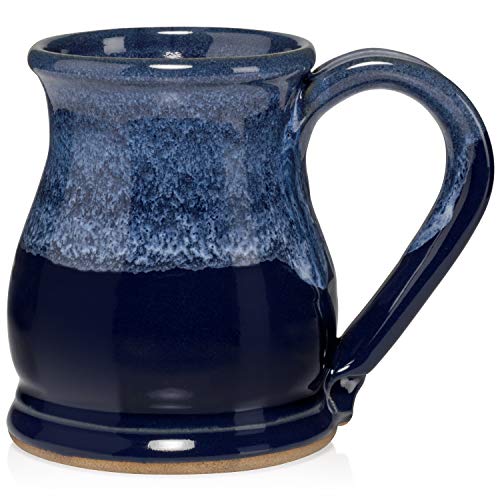 Handmade 20oz Potbelly Coffee Mug in Sapphire Blue/White