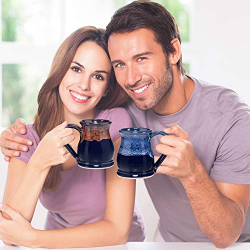 Handmade 20oz Potbelly Coffee Mug in Sapphire Blue/White