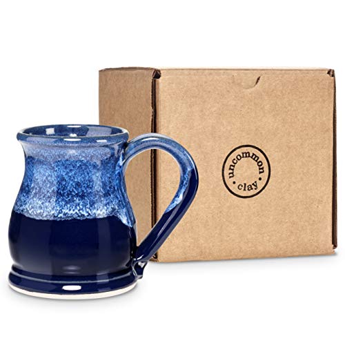 Handmade 20oz Potbelly Coffee Mug in Sapphire Blue/White