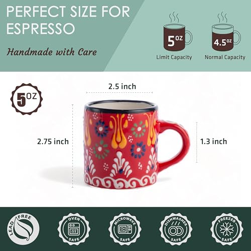 Handmade Ceramic Espresso Cups Set, Multicolor, 5 oz