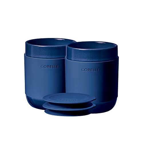Handcrafted Artisanal Navy Stoneware Travel Coffee Mug Set