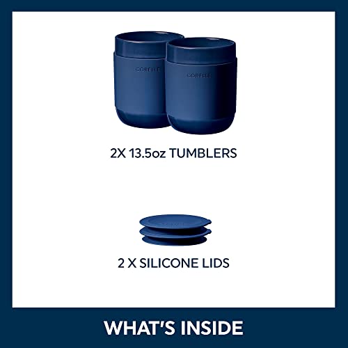 Handcrafted Artisanal Navy Stoneware Travel Coffee Mug Set