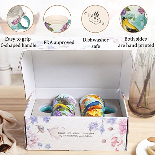 Goldfinch Ceramic Coffee Mugs with Lid - Set of 2