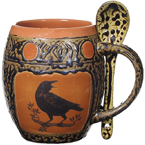 Handmade Coral Crow Mug with Spoon: Stylish Pottery