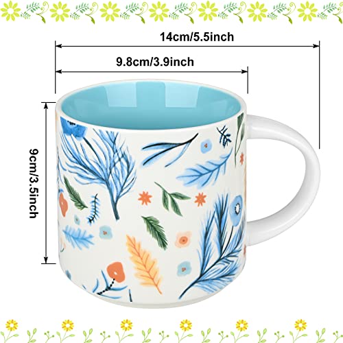 Set of 4 Ceramic Floral Tea Cups, 16 oz