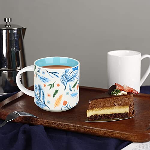 Set of 4 Ceramic Floral Tea Cups, 16 oz