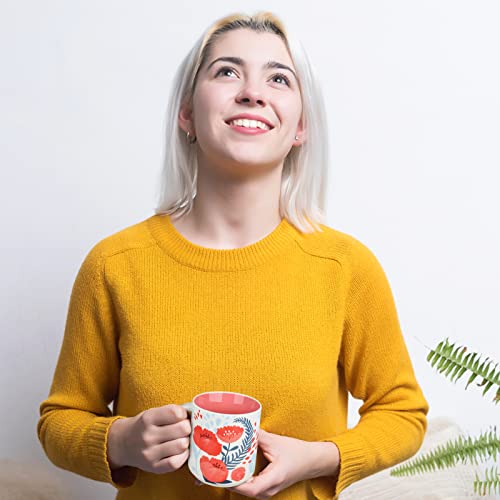 Set of 4 Ceramic Floral Tea Cups, 16 oz