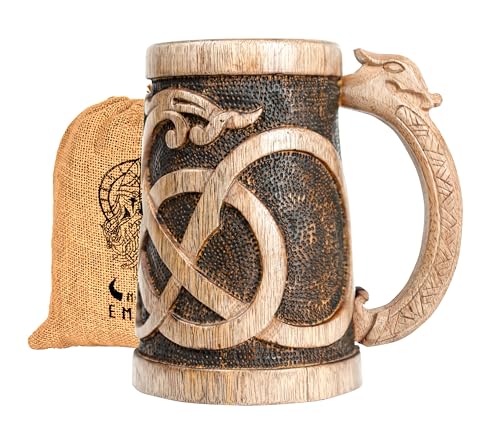 NORSE EMPIRE 16oz Premium Wooden Beer Mug Viking Medieval Gift Sack