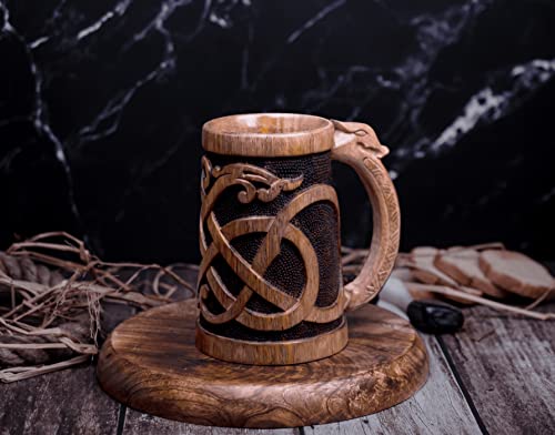 NORSE EMPIRE 16oz Premium Wooden Beer Mug Viking Medieval Gift Sack
