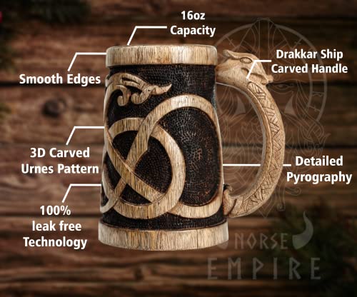 NORSE EMPIRE 16oz Premium Wooden Beer Mug Viking Medieval Gift Sack