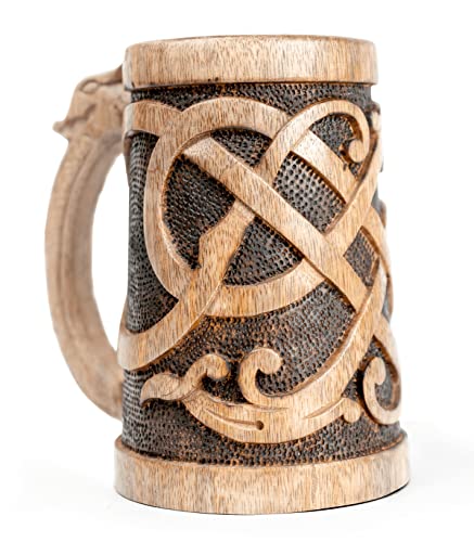 NORSE EMPIRE 16oz Premium Wooden Beer Mug Viking Medieval Gift Sack