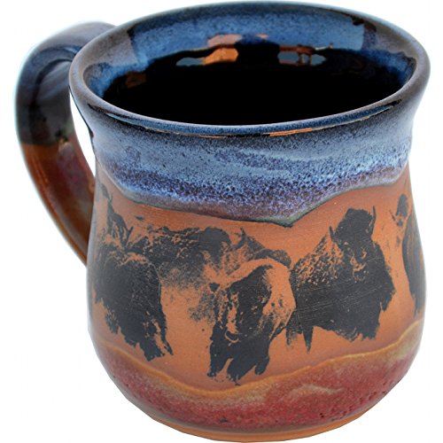 Handmade Bison Stampede Ceramic Coffee Mug in Azulscape Glaze