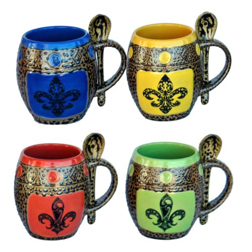 Handmade Ceramic Fleur De Lis Coffee Mug Set