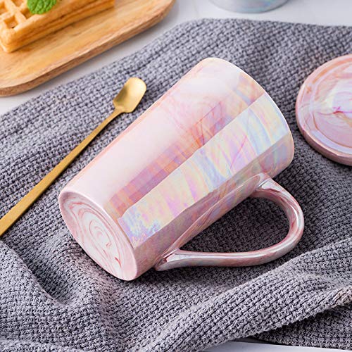 Marble Coffee Mug Set with Gold Spoon & Lid