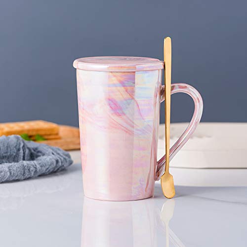 Marble Coffee Mug Set with Gold Spoon & Lid