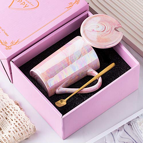 Marble Coffee Mug Set with Gold Spoon & Lid