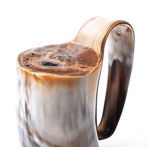 12 oz Handcrafted Norse Horn Coffee Mug with Hardwood Base