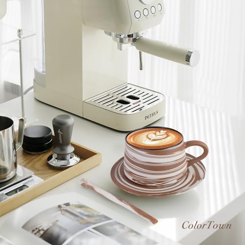 Handcrafted 13oz Cappuccino Cup Set with Saucer & Scoop