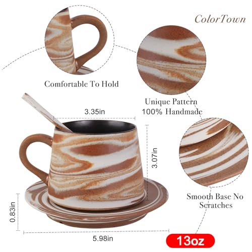 Handcrafted 13oz Cappuccino Cup Set with Saucer & Scoop