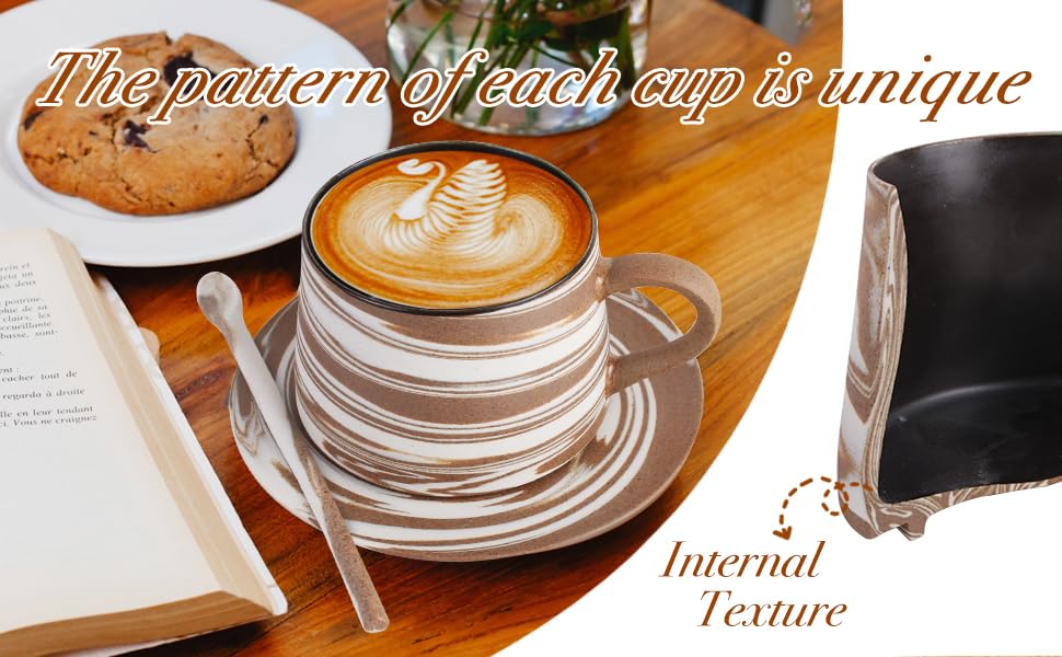 Handcrafted 13oz Cappuccino Cup Set with Saucer & Scoop