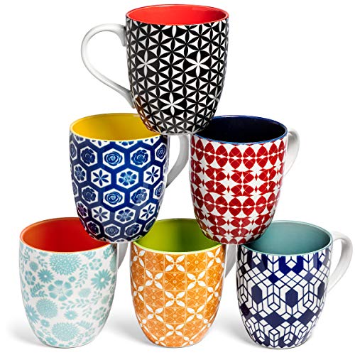 Set of 6 Modern Colorful Porcelain Coffee Mugs