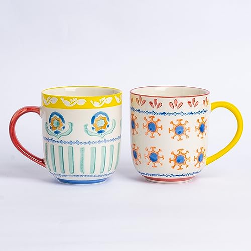 Hand-painted Bohemian 14.5-oz Ceramic Coffee Mug Set