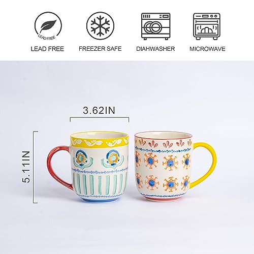 Hand-painted Bohemian 14.5-oz Ceramic Coffee Mug Set