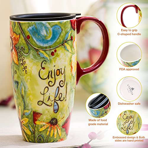 CEDAR HOME Ceramic Latte Mug with Lid 17oz