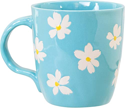 Handpainted Ceramic Daisy Coffee Mug - 16 Oz